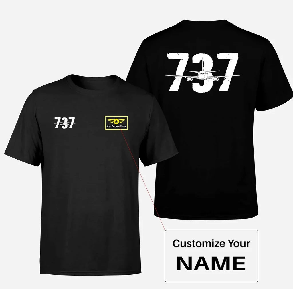 Boeing 737 aviation design printed on soft cotton double-side print T-shirt.