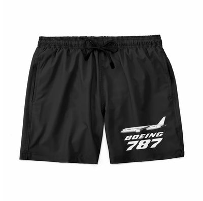 The Boeing 787 aviation design on quick-dry polyester swim trunks.