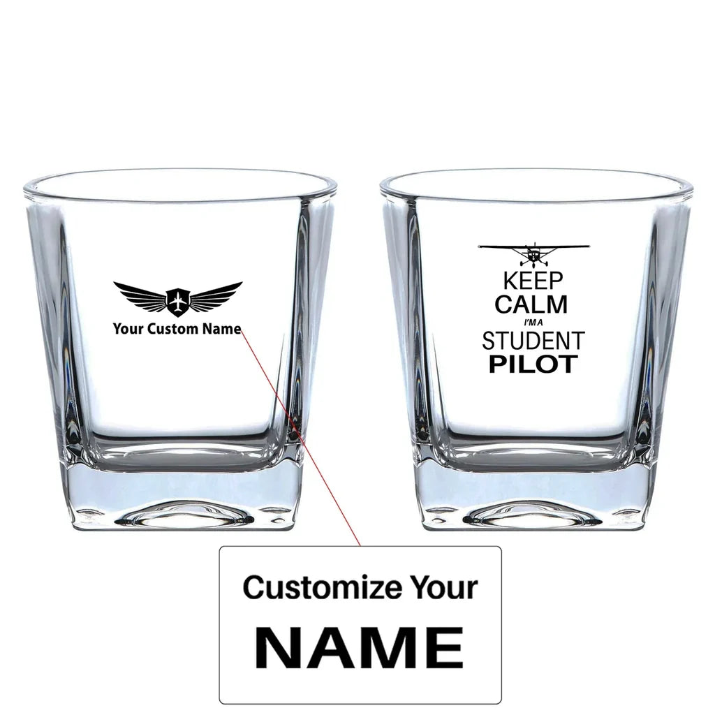 Student aviation design on whiskey glass, crystal-clear premium glassware.