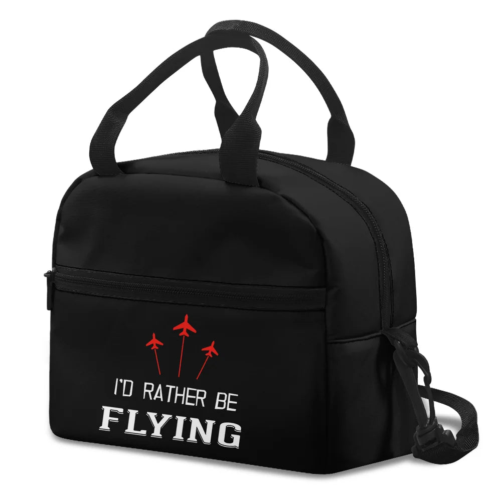 I'D Rather Be Flying aviation design lunch bag, insulated polyester construction.
