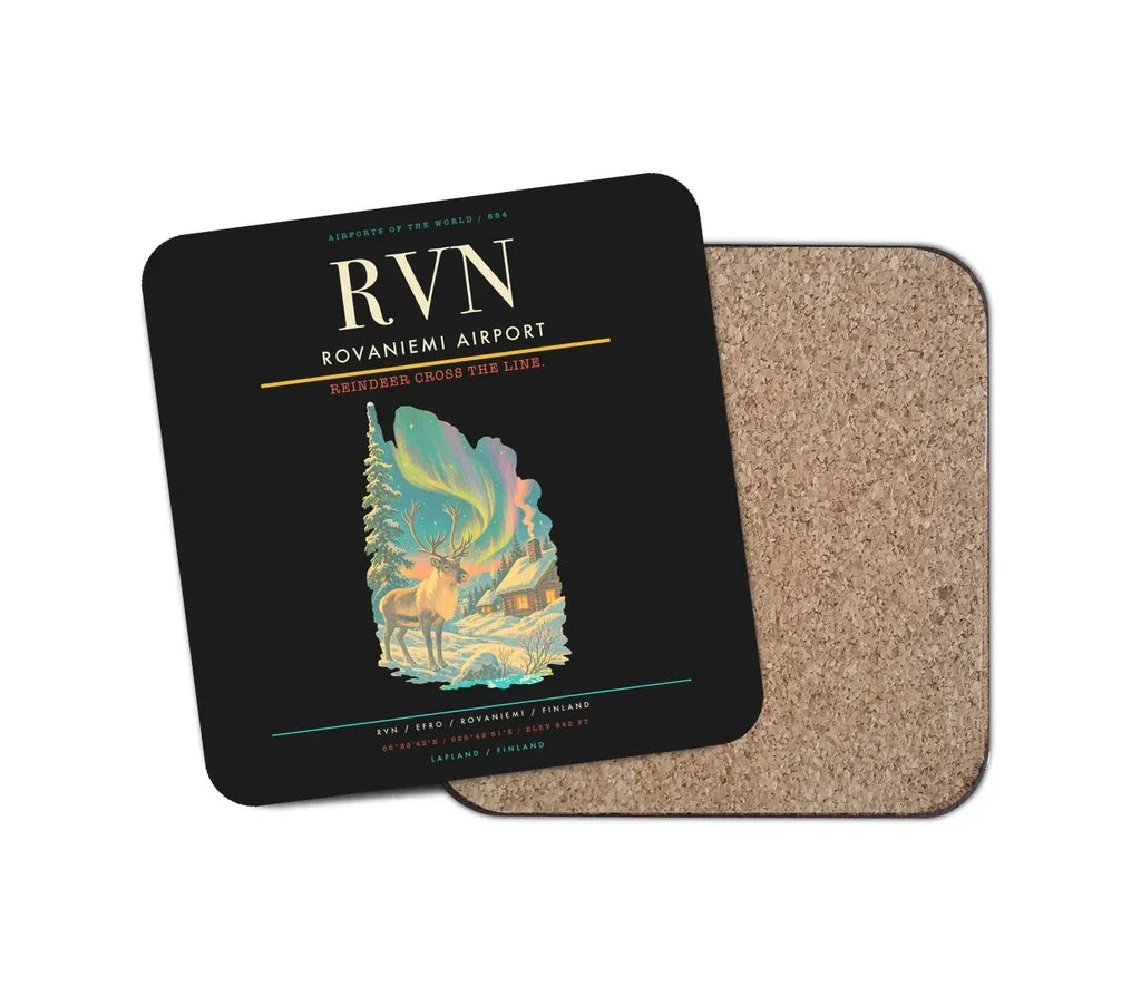 Rovaniemi Airport (RVN) design on black 1 piece coaster