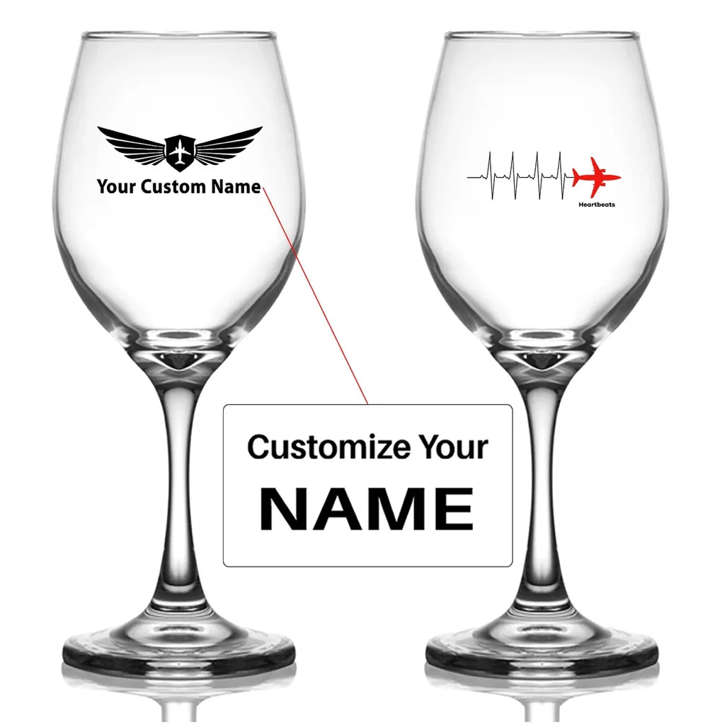 Customisable Aviation Heartbeats Wine Glass