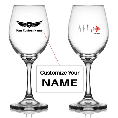 Customisable Aviation Heartbeats Wine Glass