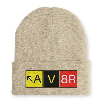 AV8R Embroidered aviation embroidery on soft knit fabric beanie.