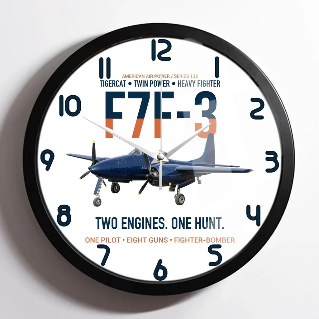 F7F-3 Tigercat Two Engines One Hunt design on white framed wall clock