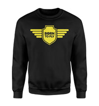 Thumbnail for Born To Fly & Badge aviation design printed on soft cotton blend sweatshirt.