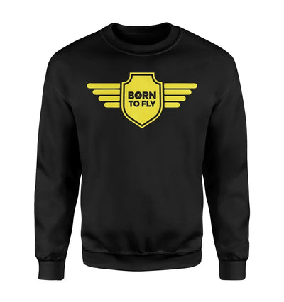 Born To Fly & Badge aviation design printed on soft cotton blend sweatshirt.