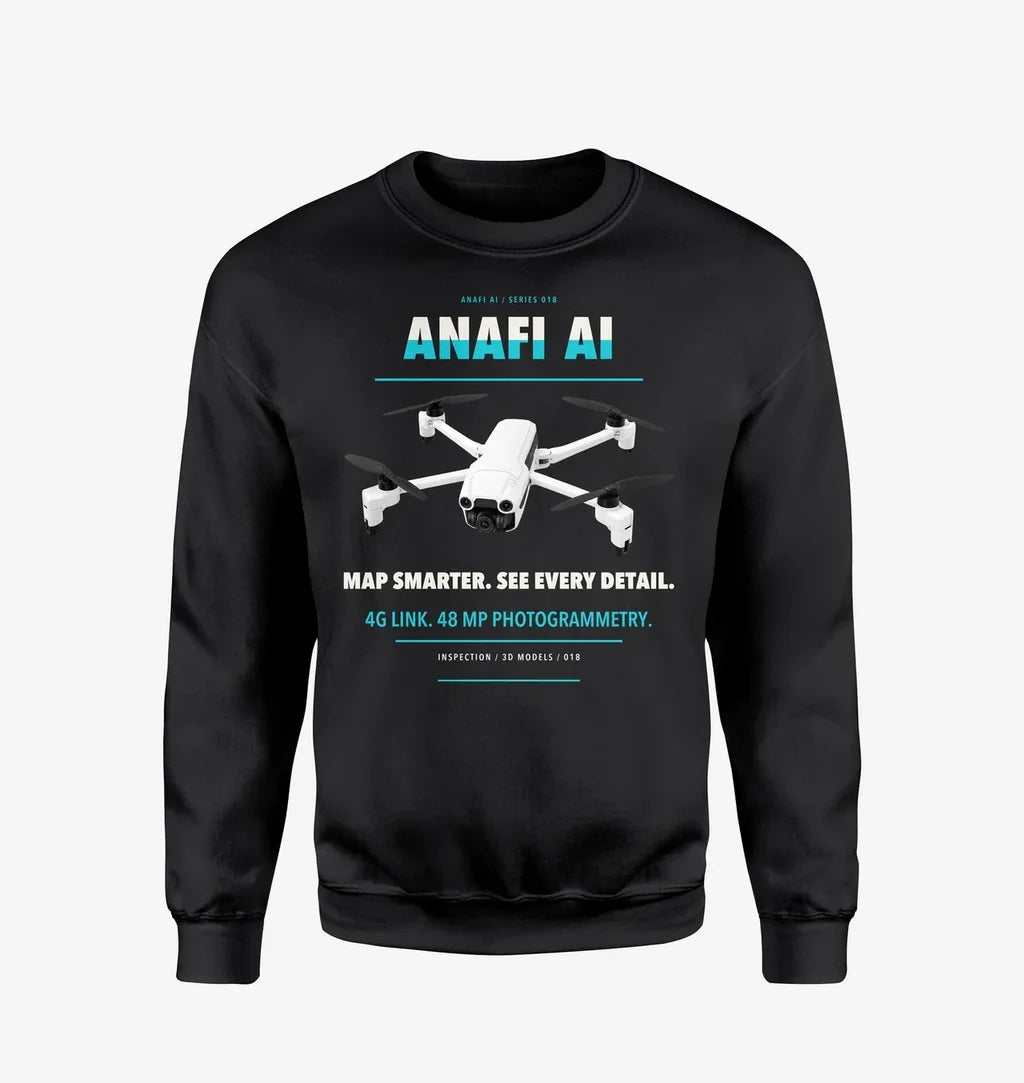 Parrot ANAFI Ai design on black sweatshirt