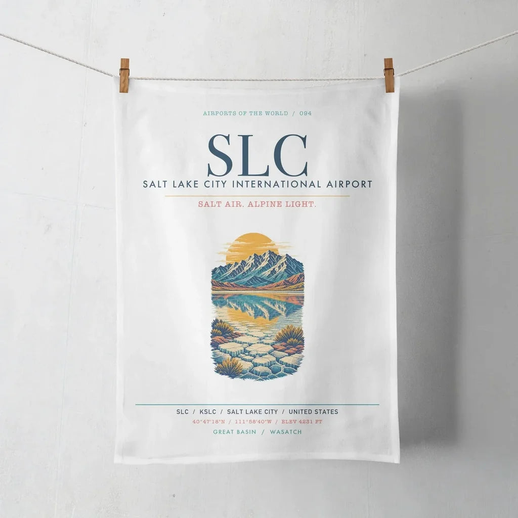 Salt Lake City International Airport (SLC) design on white towel