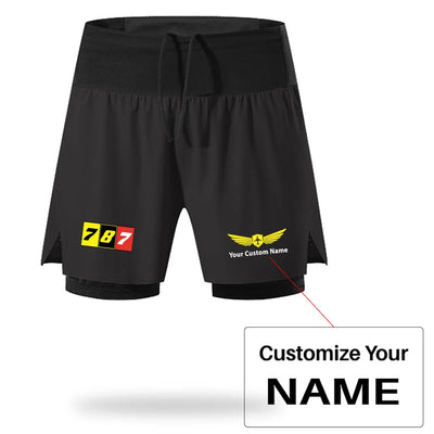Flat Colourful 787 aviation design on quick-dry polyester quick-dry fitness shorts.