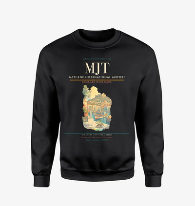 Mytilene International Airport (MJT) design on black sweatshirt