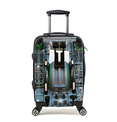Airbus A320 Cockpit Cabin Size aviation print luggage, durable shell.