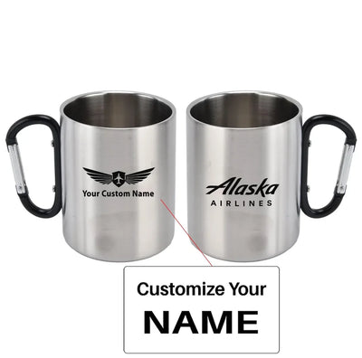 Alaska Airlines aviation design on outdoor mug, durable insulated construction.
