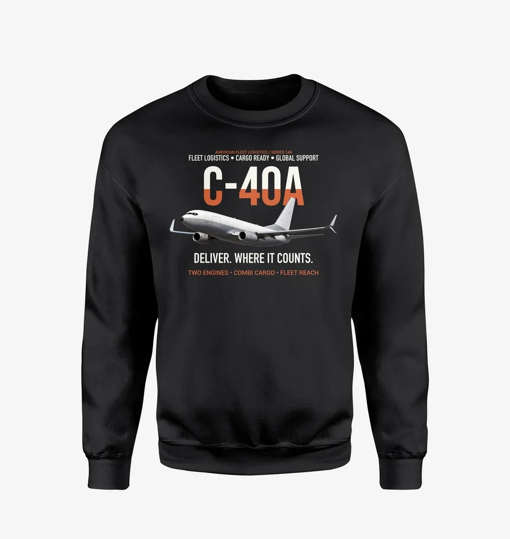 C-40A Clipper Fleet Logistics Ready design on black sweatshirt