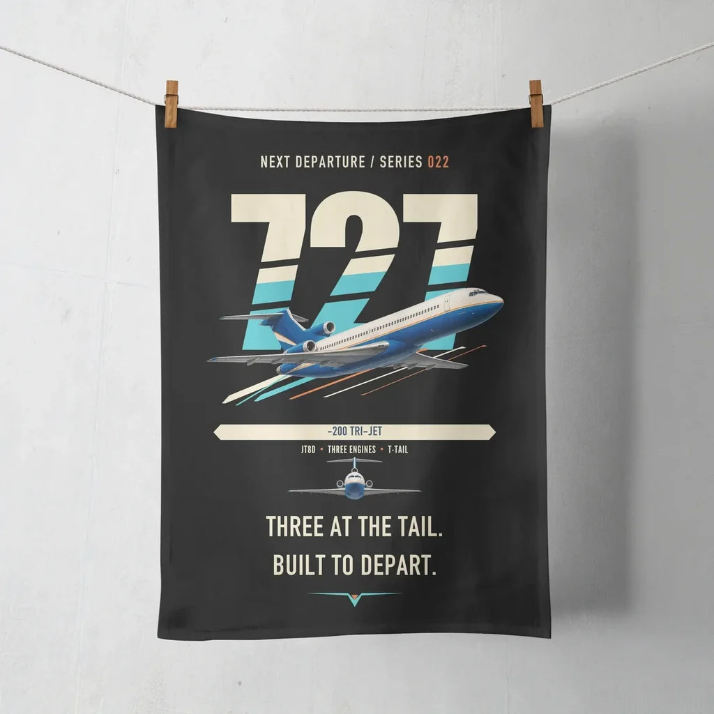 Boeing 727-200 design on black towel