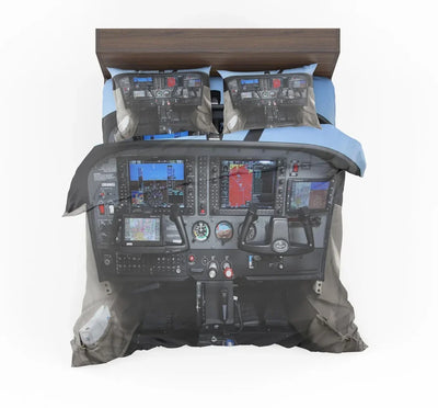 Cessna 172 Cockpit aviation print bedding set, soft cotton blend.