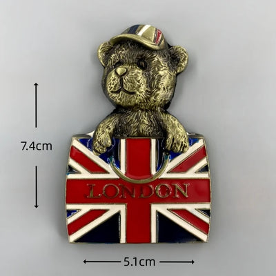 Union Jack London Bear 3D Metal Fridge aviation design 3D metal magnet sticker in 3D metal with magnetic back.