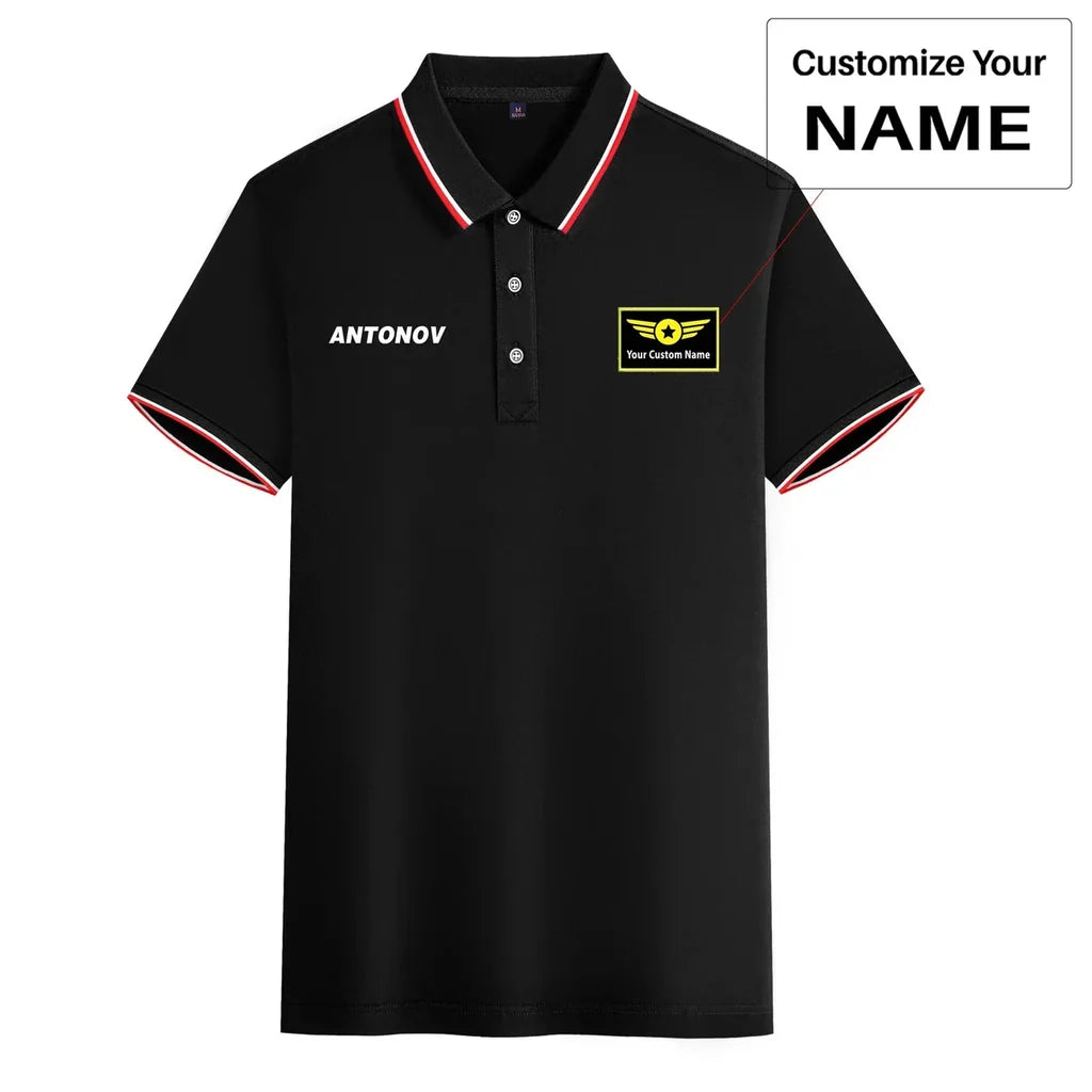 Antonov & Text aviation design printed on soft cotton stylish polo shirt.