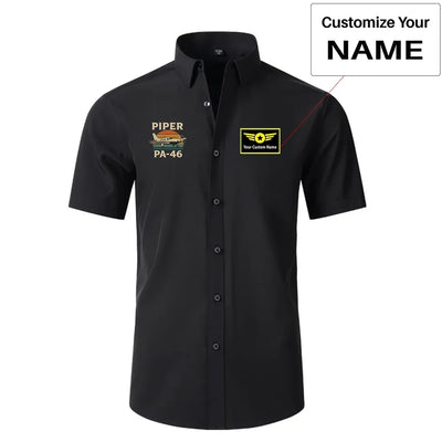 Retro Piper PA-46 Short Sleeve aviation design printed on soft cotton 2D-printed shirt.