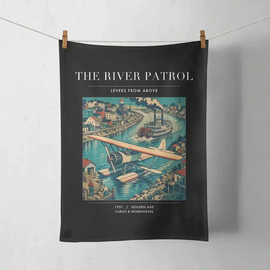 VINTAGE G4050 - The River Patrol - Designed Towels design on black
