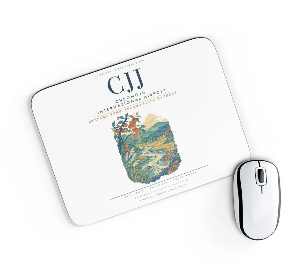 Cheongju International Airport (CJJ) design on white rectangle mouse pad