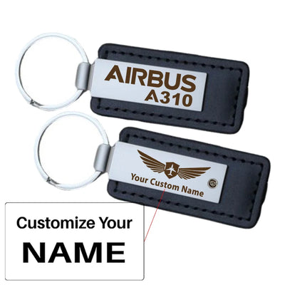 Airbus A310 & Text aviation PU leather key chain in PU faux leather.