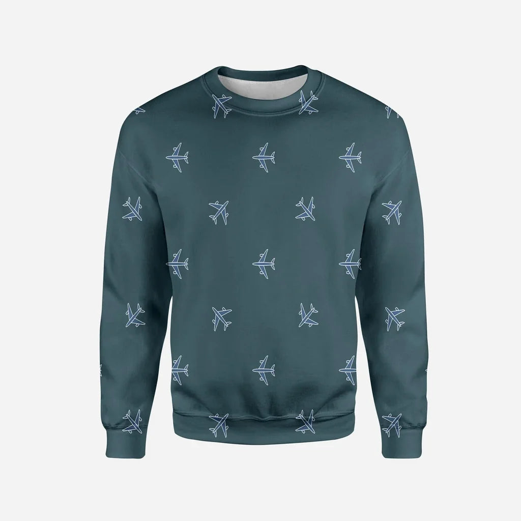 Nice Airplanes (Green) Printed aviation design printed on soft cotton blend 3D sweatshirt.
