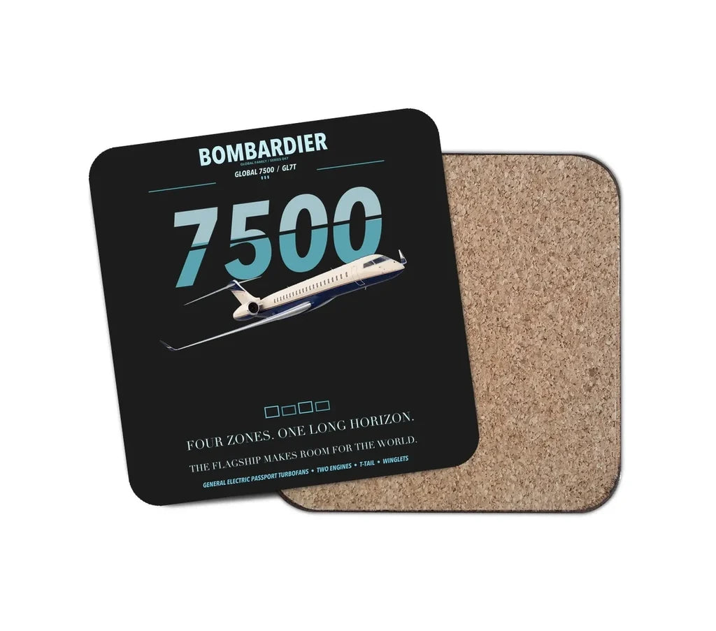 Bombardier Global 7500 design on black 1 piece coaster
