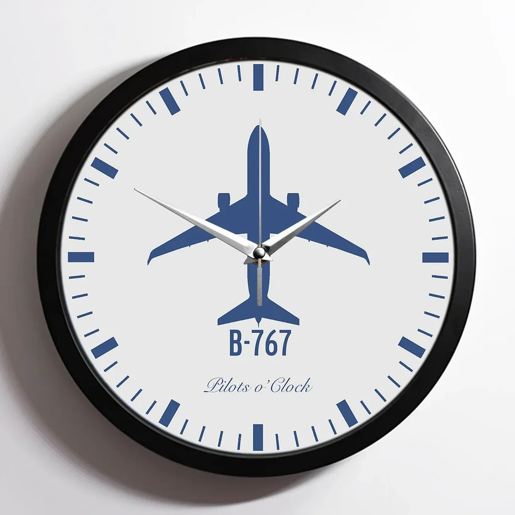 Boeing 767 aviation design on premium wood and metal wall clock.