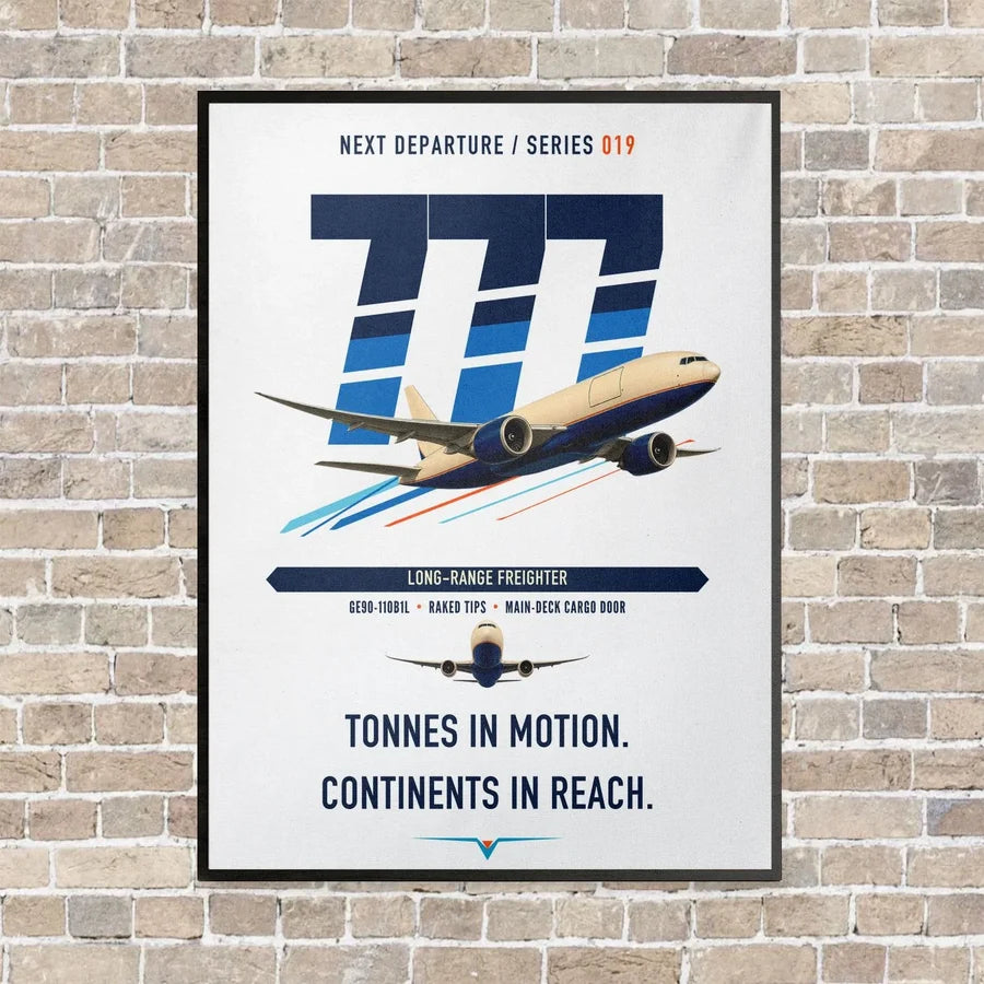 Boeing 777F vertical canvas print - framed - white background