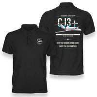 Thumbnail for Cessna Citation CJ3+ design on black double-side polo t-shirt, double-side print