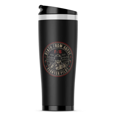 Fighter Jet 16 - Death From Above aviation design on travel mug no-holder, insulated double-wall.