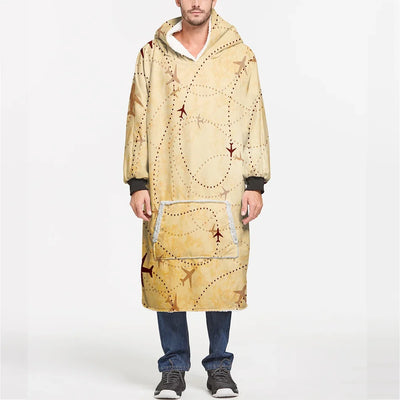 Vintage Travelling with aviation design on soft fleece blanket hoodie.