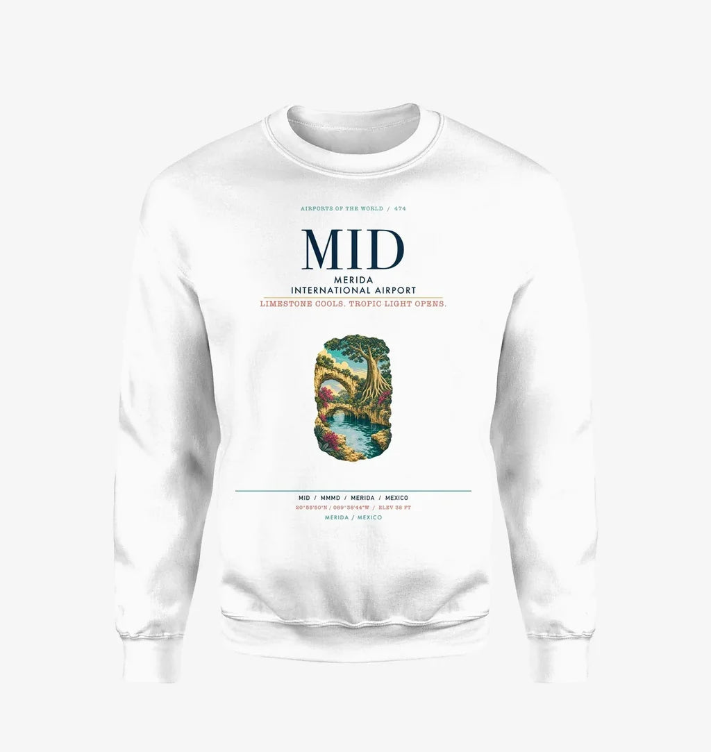 Merida International Airport (MID) design on white sweatshirt