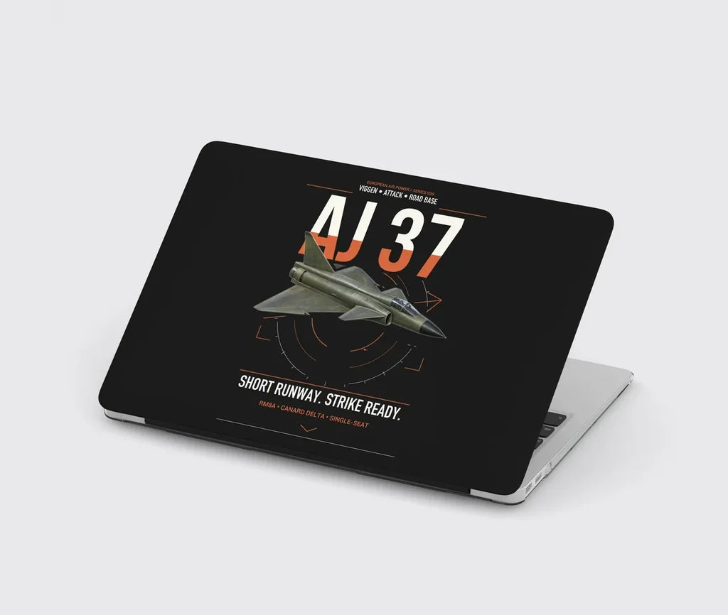 Saab AJ 37 Viggen design on black MacBook case