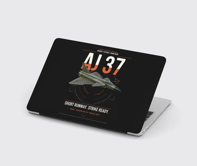 Saab AJ 37 Viggen design on black MacBook case
