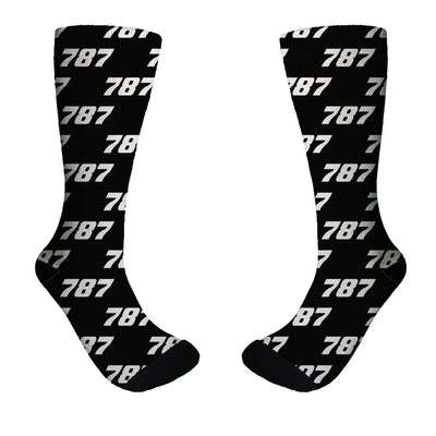 Boeing 787 Flat Text aviation design on soft cotton blend socks.