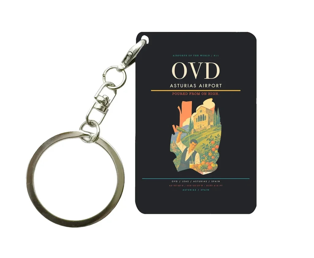 Asturias Airport (OVD) design on black key chain