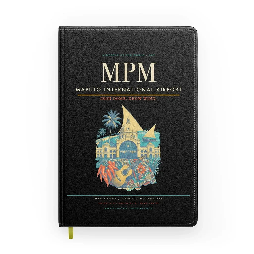 Maputo International Airport (MPM) design on black notebook
