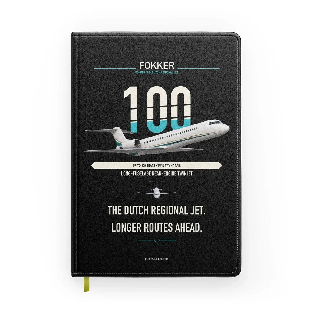 Fokker 100 design on black notebook