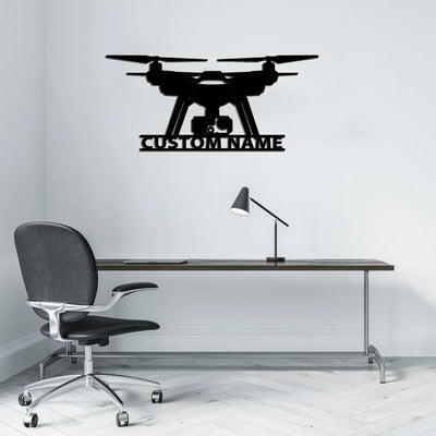 Drone Silhouette aviation design on durable metal with painted finish metal wall sign.