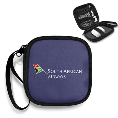 South African Airways Portable aviation print portable headphone bag, padded polyester.