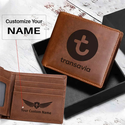 Transavia France Airlines aviation laser-engraved leather wallet in leather.