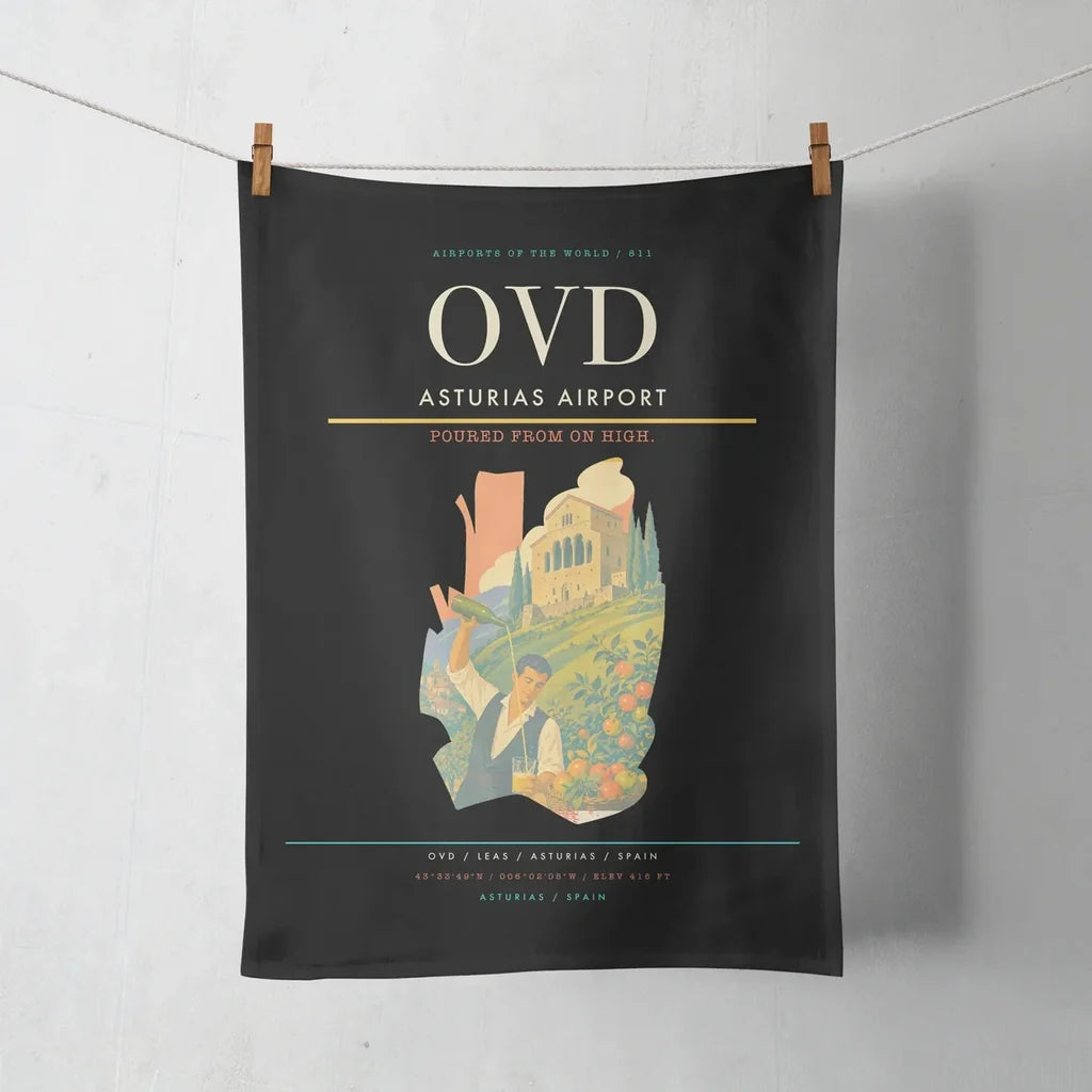 Asturias Airport (OVD) design on black towel
