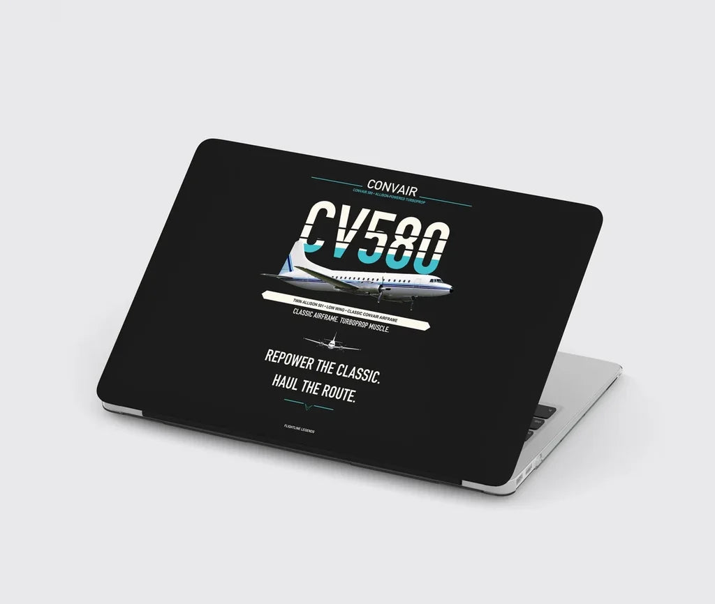 Convair 580 design on black MacBook case