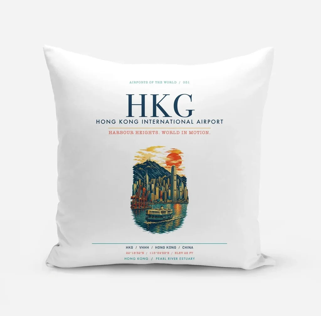 Hong Kong International Airport (HKG) design on white pillow