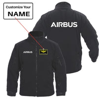 Thumbnail for Airbus & Text Fleece Military Jackets (Customizable) aviation design printed on heavy shell with warm fleece lining fleece mi.