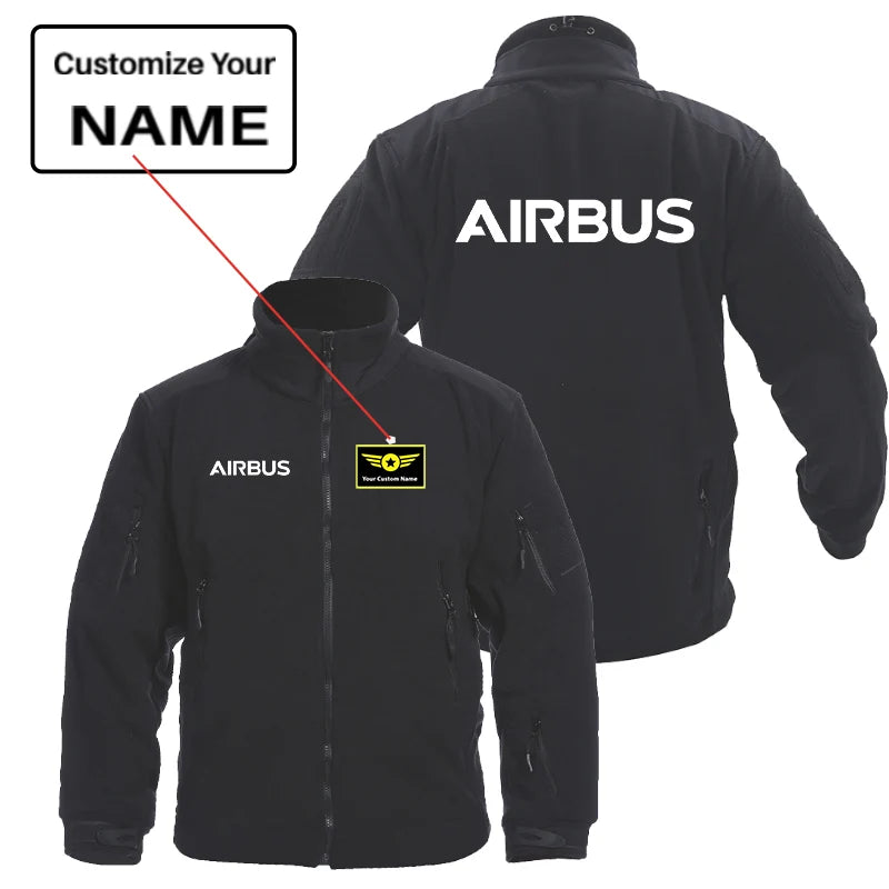 Airbus & Text Fleece Military Jackets (Customizable) aviation design printed on heavy shell with warm fleece lining fleece mi.