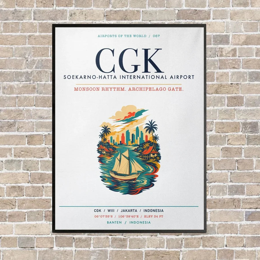 Jakarta Soekarno-Hatta International Airport CGK vertical canvas print - framed - white background
