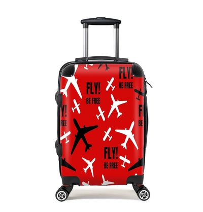 Fly Be Free Red Cabin Size aviation luggage in durable shell.
